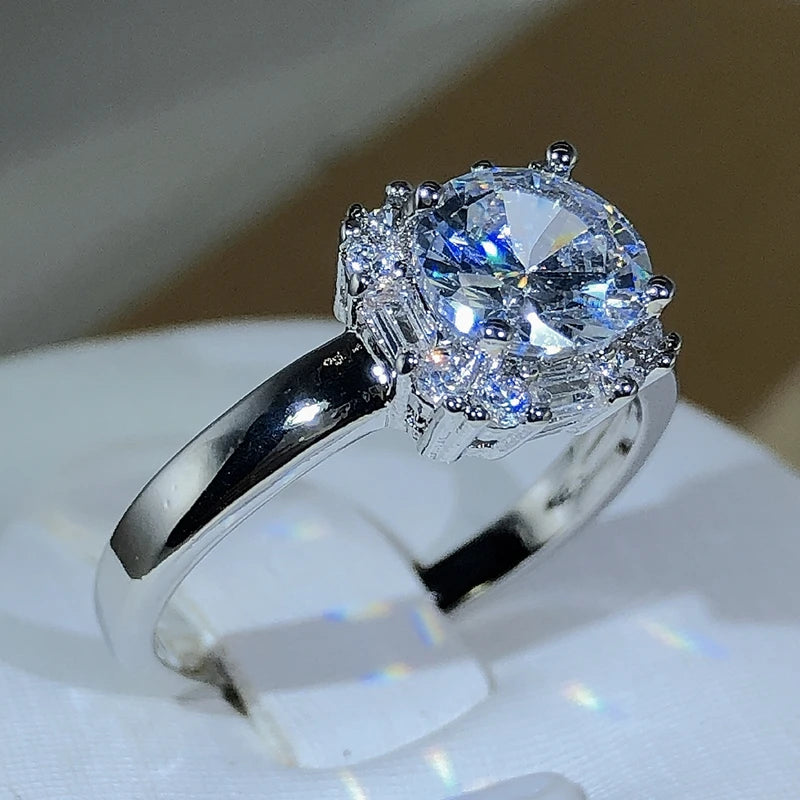 Original Four-Claw 925 Sterling Silver Wedding Ring for Women with Square AAAAA Big White Zircon Engagement Jewelry