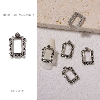 Vintage Gold 3D Charm Photo Frame Nail Art Kit with Alloy Studs - 5 Piece Set