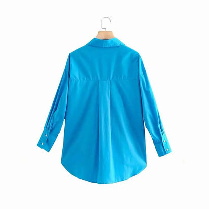 Women Poplin Blouse Long Sleeve Single Breasted Office Chic