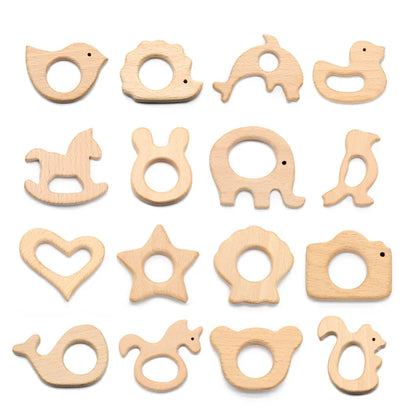 Natural Beech Wood Baby Teethers Set in Animal Shapes - Tortoise, Koala, Whale, Turtle - Food Grade Newborn Toys