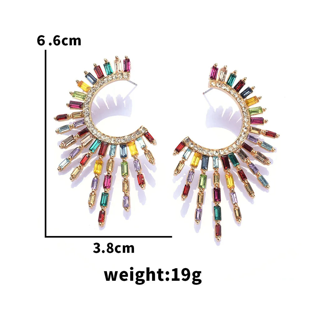 Boho Ethnic Multicolor Crystal Rhinestone Tassel Earrings for Women