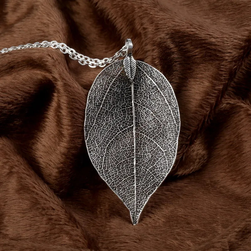 Exquisite Real Leaf Filigree Necklace for Women - Vintage Long Statement Jewelry by LOVBEAFAS