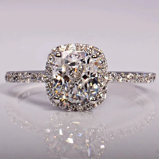 Real 100 Percent 925 Sterling Silver Diamond Engagement Wedding Ring Set for Women