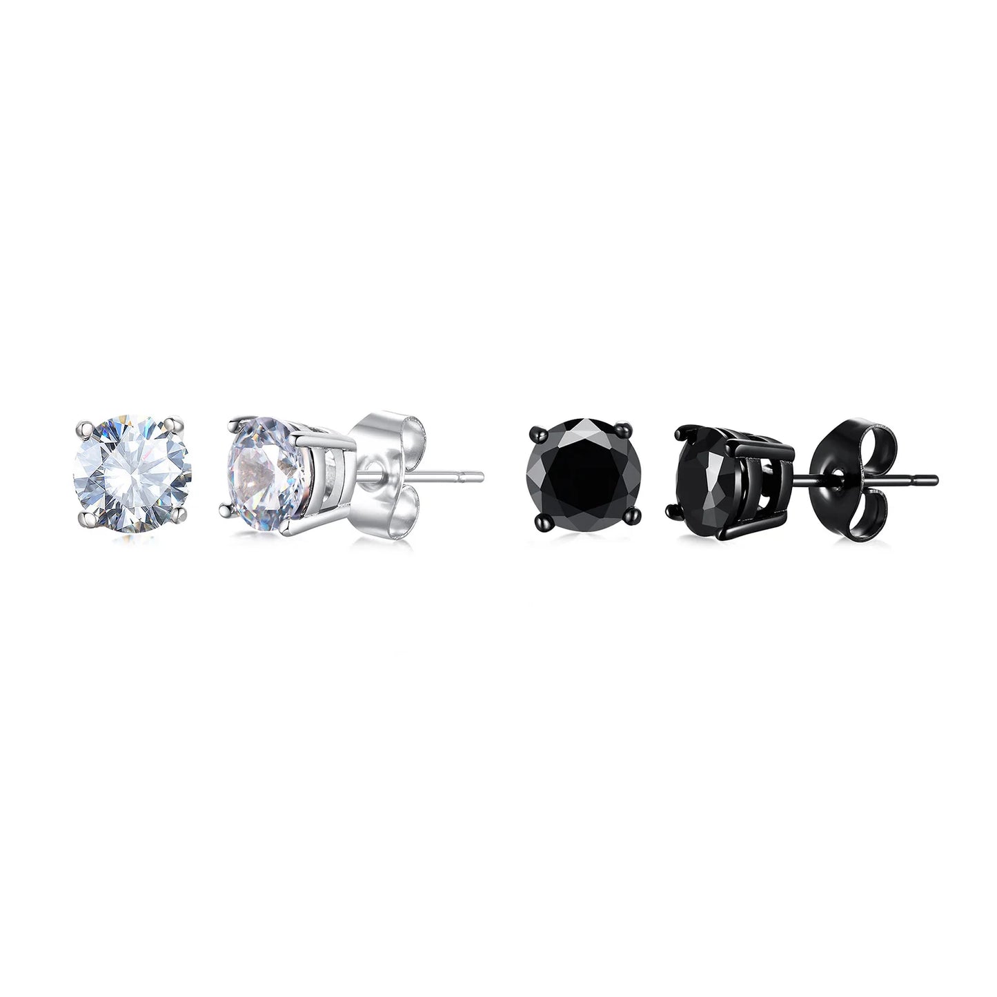 Men's Square CZ Stud Earrings in Stainless Steel with Butterfly Push Back Closure