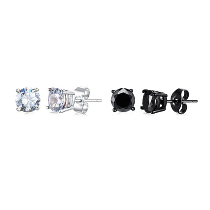 Men's Square CZ Stud Earrings in Stainless Steel with Butterfly Push Back Closure