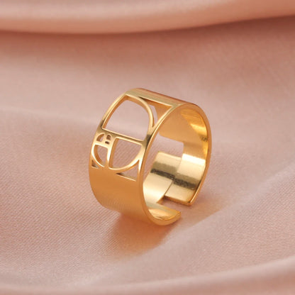 Lemegeton Geometric Fibonacci Spiral Adjustable Stainless Steel Ring for Women 18K Gold Plated Amulet Jewelry