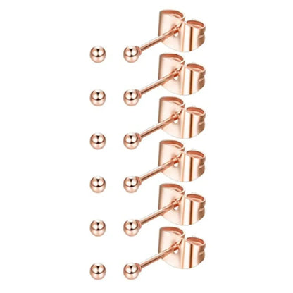 6 Pairs Tiny 2mm Stainless Steel Stud Earrings Set for Men and Women with CZ Round Ball Design