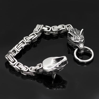 Men's Stainless Steel Viking Wolf Head Bracelet with Thick Chain Biker Punk Wristband