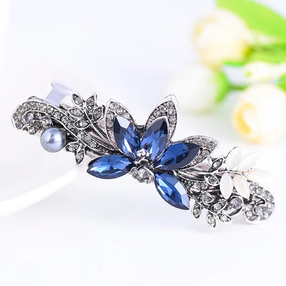 Elegant Blue Rhinestone Flower Hair Clips for Women - Crystal Fashion Barrettes by EASYA