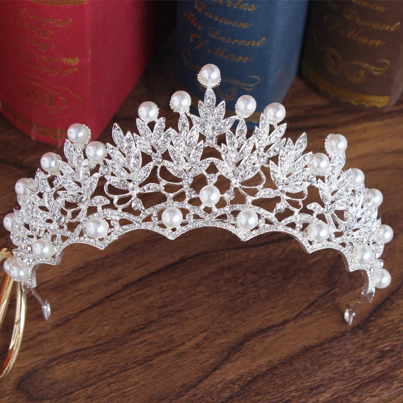 Luxury Bride Crystal Pearl Flower Jewelry Set - Top-Rated Rhinestone Choker, Earrings & Tiara for Stunning Weddings 1Pcs Crown