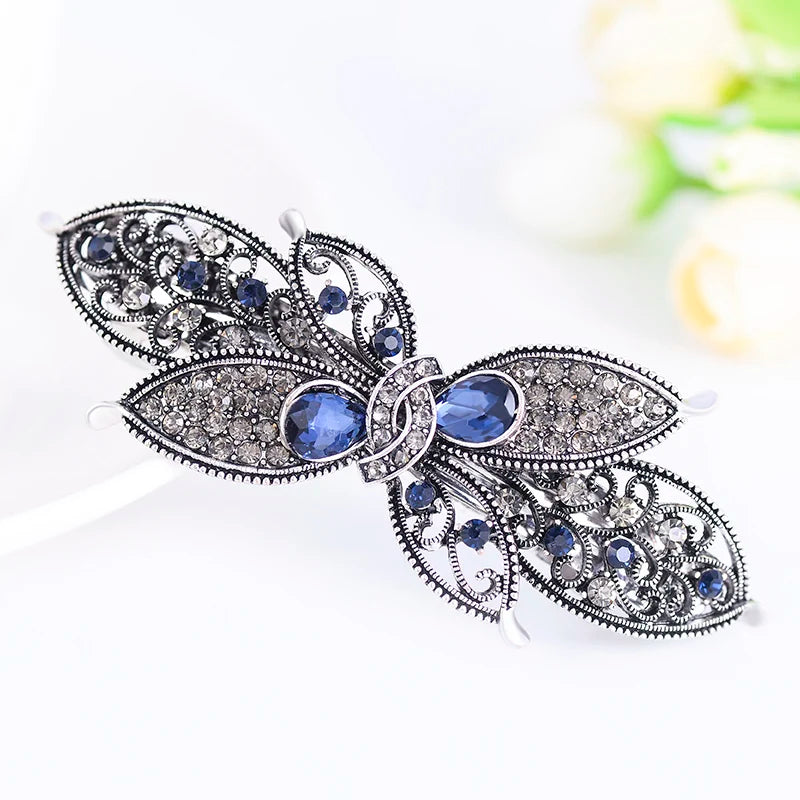 Elegant Blue Rhinestone Flower Hair Clips for Women - Crystal Fashion Barrettes by EASYA