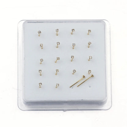 20 Piece Set of 1.5mm Crystal Nose Studs in Gold and Silver - Trendy Body Jewelry for Stylish Piercings
