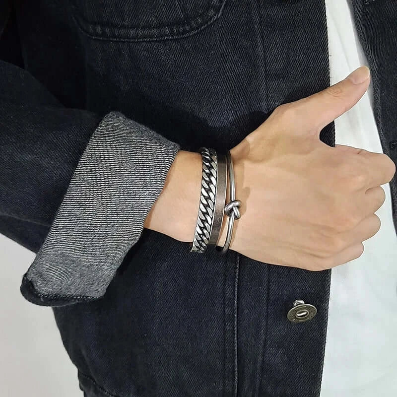 Vnox Vintage Men's Bracelet Set Retro Stainless Steel Gothic Jewelry