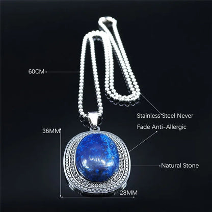 Stainless Steel Lapis Lazuli Long Bohemia Charm Necklace for Unisex Fashion Jewelry