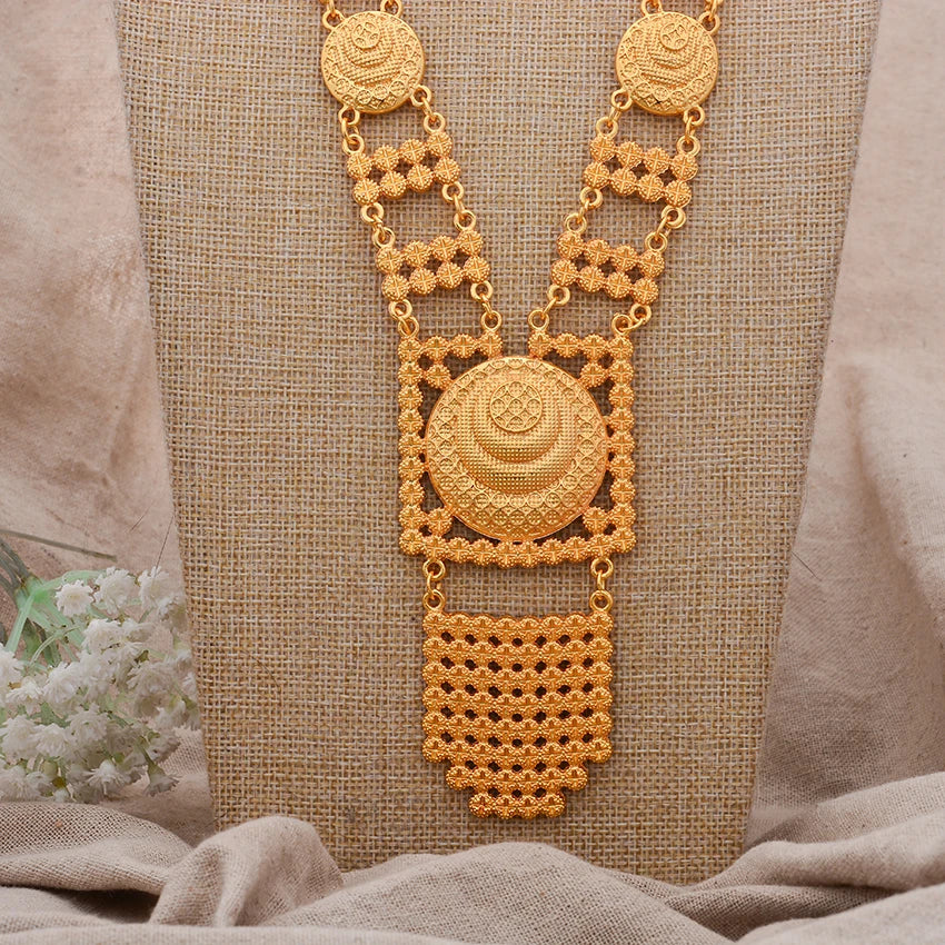 Dubai Gold Color African Jewelry Set for Women and Girls - Elegant Arabic Indian Wedding Necklace and Earrings