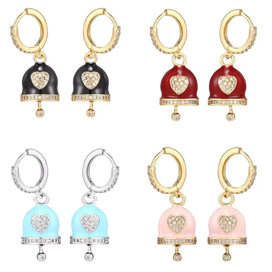 Hecheng Colorful CZ Bell Hoop Earrings for Women Fashion Jewelry