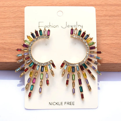 Boho Ethnic Multicolor Crystal Rhinestone Tassel Earrings for Women