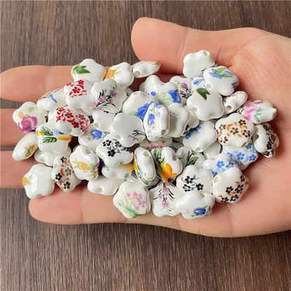Ceramic Star-Shaped Flower Spacer Beads for DIY Jewelry - 15pcs 14x15mm