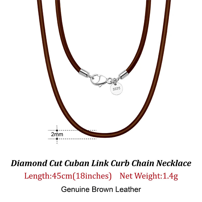 Rinntin 2mm Brown Leather Cord Necklace with 925 Sterling Silver Clasp Trendy Jewelry for Men and Women 2mm-Black-40cm
