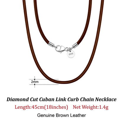 Rinntin 2mm Brown Leather Cord Necklace with 925 Sterling Silver Clasp Trendy Jewelry for Men and Women 2mm-Black-40cm
