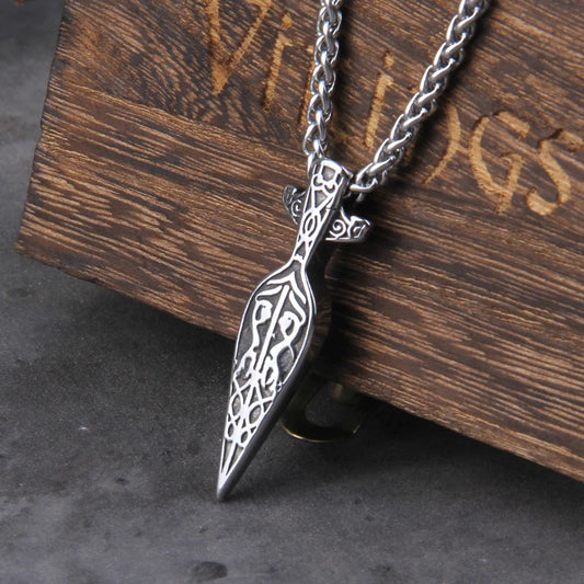 Never Fade Viking Sword Spear Pendant Necklace for Men in Stainless Steel