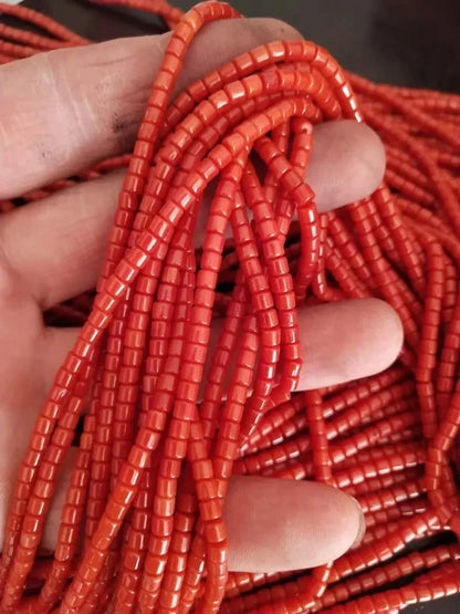 Natural Red Coral Beads Cylindrical Loose Beads for DIY Jewelry Making Bracelet Necklace Accessories 3x3mm