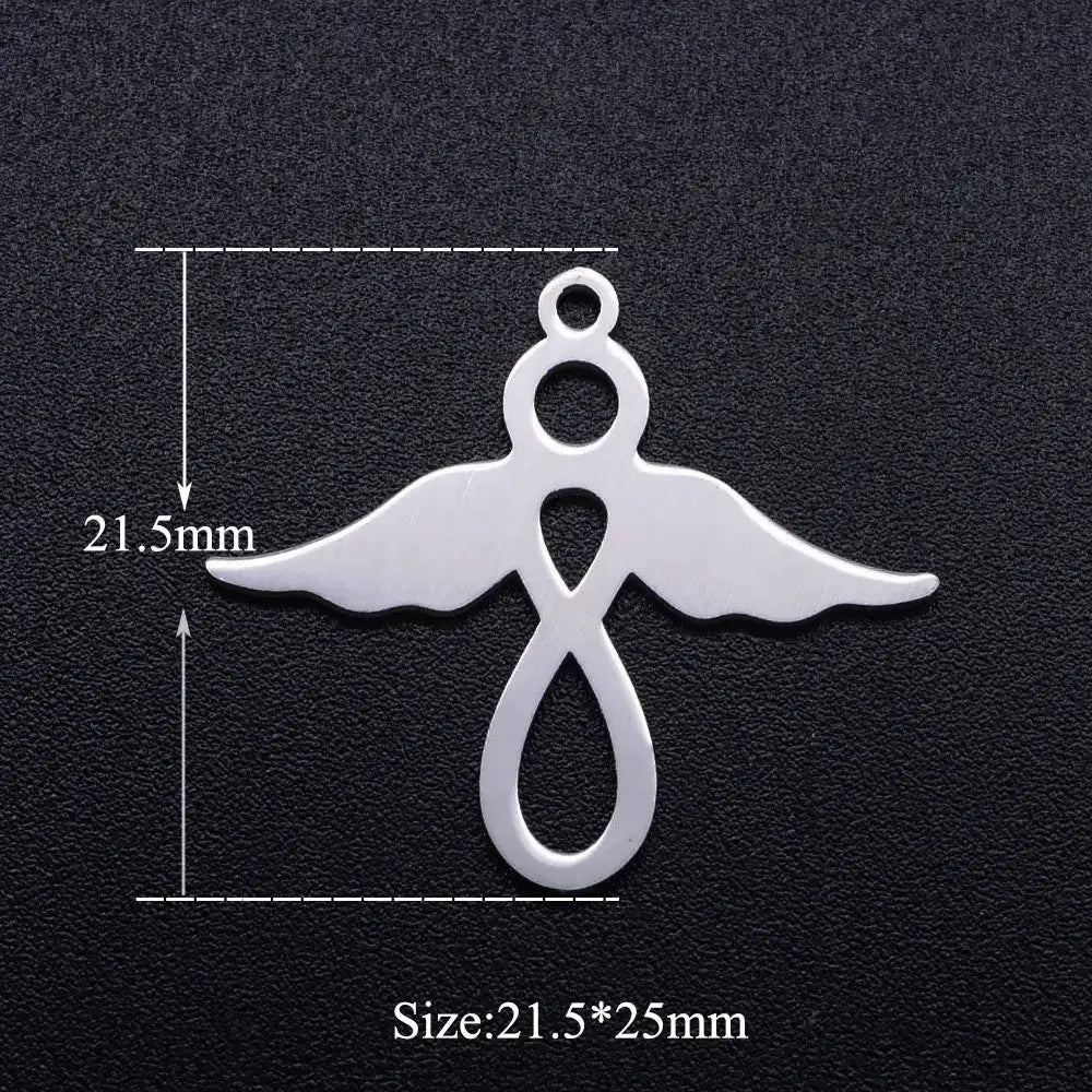 5pcs Angel Wing DIY Charms 316 Stainless Steel Jewelry Connectors JN314-1-21.5x5
