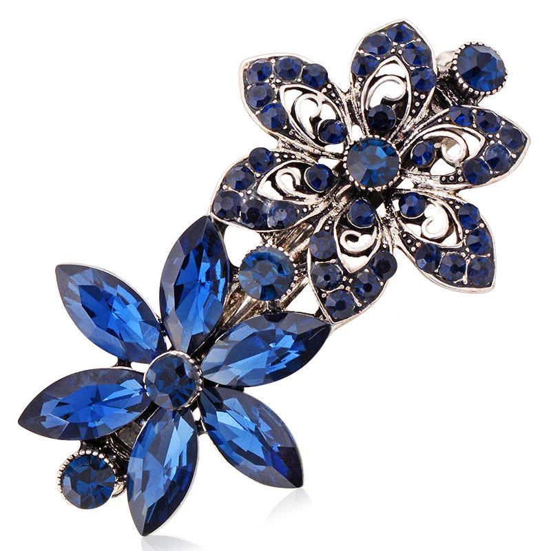 Elegant Blue Rhinestone Flower Hair Clips for Women - Crystal Fashion Barrettes by EASYA