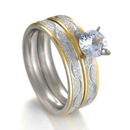 MeMolissa Luxury Clear Stone Crystal Wedding Rings Gold Plated Stainless Steel Jewelry
