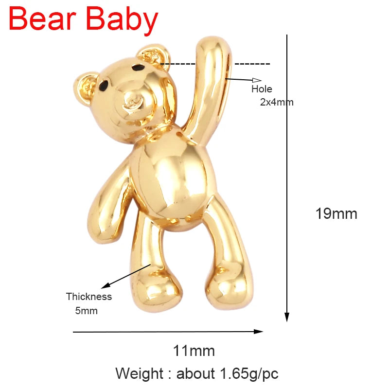 Cute Gold Bear Charm Pendant with Pearl Cubic Zirconia for Jewelry Making Supplies