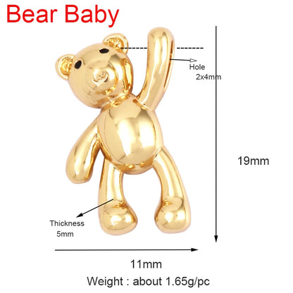 Cute Gold Bear Charm Pendant with Pearl Cubic Zirconia for Jewelry Making Supplies