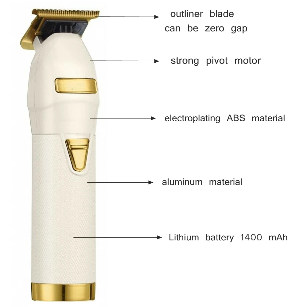 Zero Gaped Professional Titanium Alloy Hair Clipper Rechargeable Barber Trimmer for Men Fast Charging Wet and Dry Haircuts
