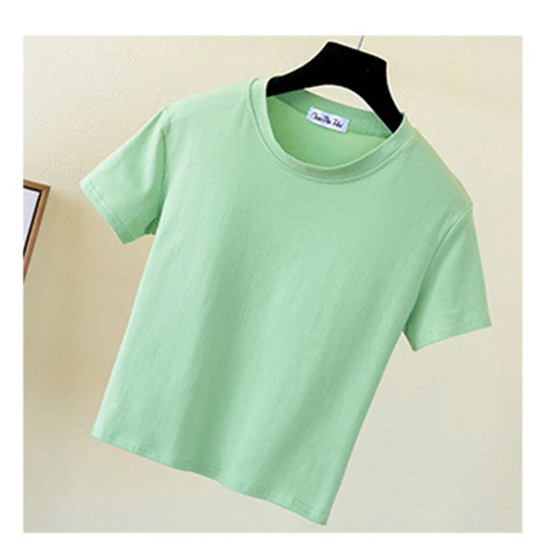 Dozw Women Cotton Crop Top O Neck Short Sleeve Slim Fit Tee