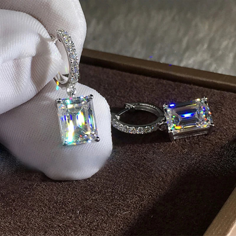 Huitan Elegant Square Princess Cut Zircon Drop Earrings for Women Trendy Geometric Design