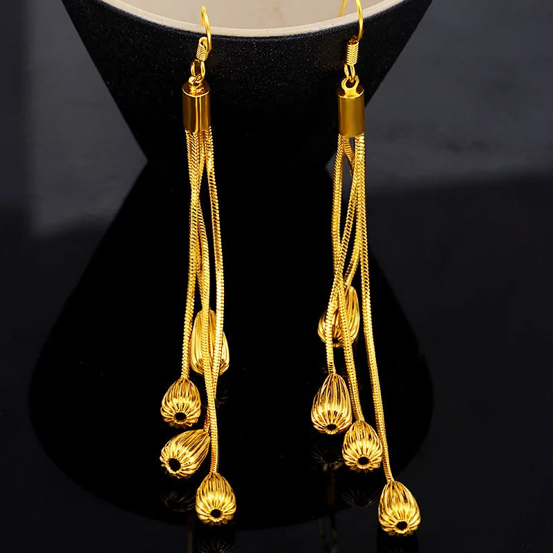 Elegant 18K Yellow Gold Drop Tassel Earrings with Garnet and Peridot for Women