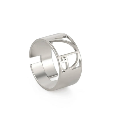 Lemegeton Geometric Fibonacci Spiral Adjustable Stainless Steel Ring for Women 18K Gold Plated Amulet Jewelry