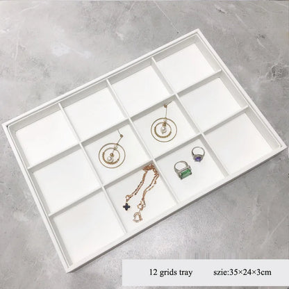 Elegant White PU Leather Jewelry Display Tray with Necklace and Ring Holder
