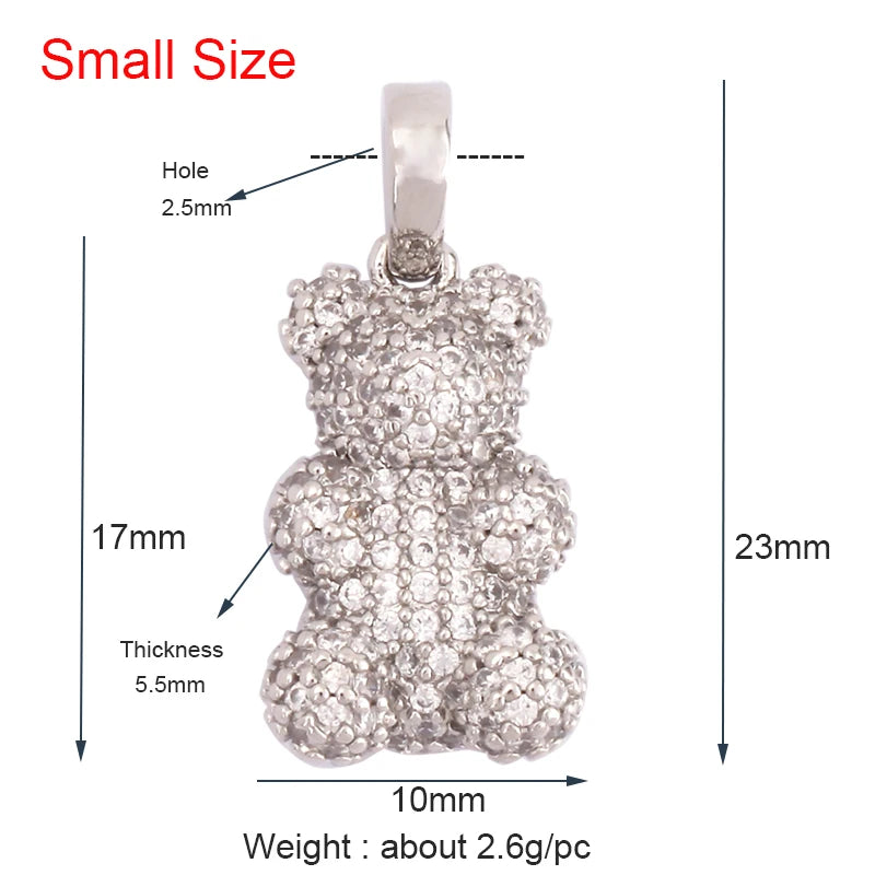Cute Gold Bear Charm Pendant with Pearl Cubic Zirconia for Jewelry Making Supplies