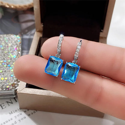 Huitan Elegant Square Princess Cut Zircon Drop Earrings for Women Trendy Geometric Design