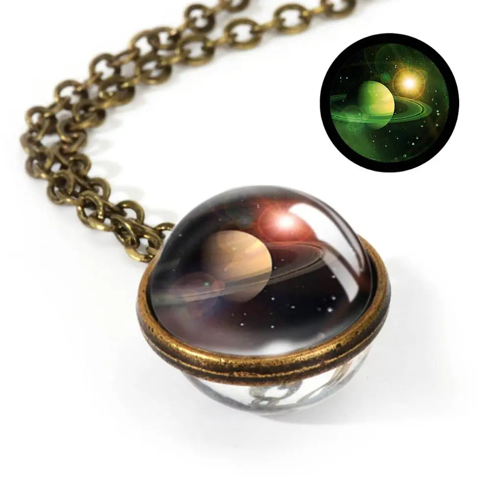 Celestial Nebula Double Sided Pendant Necklace - Handmade Universe Art Jewelry for Women