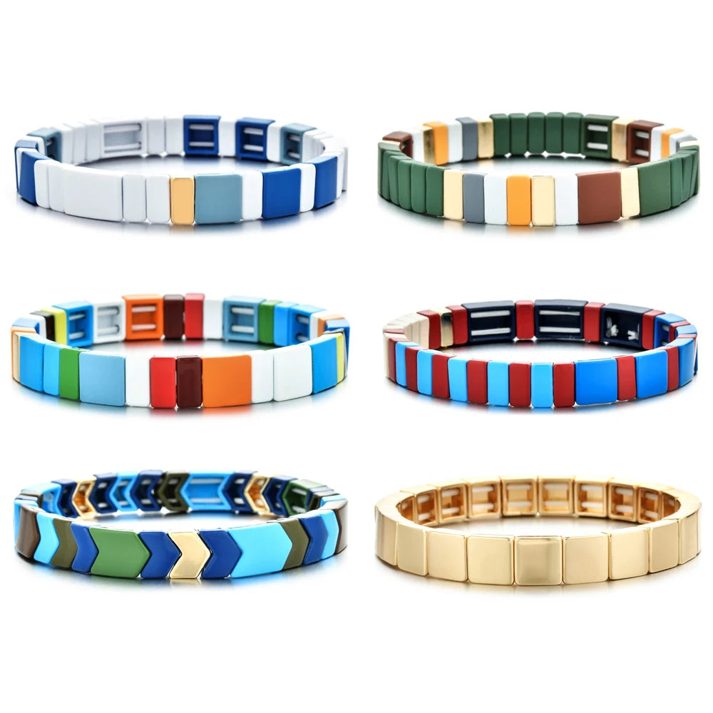 Rainbow Boho Enamel Stretch Bracelets for Women - Handmade Unisex Fashion Bangles by ZMZY