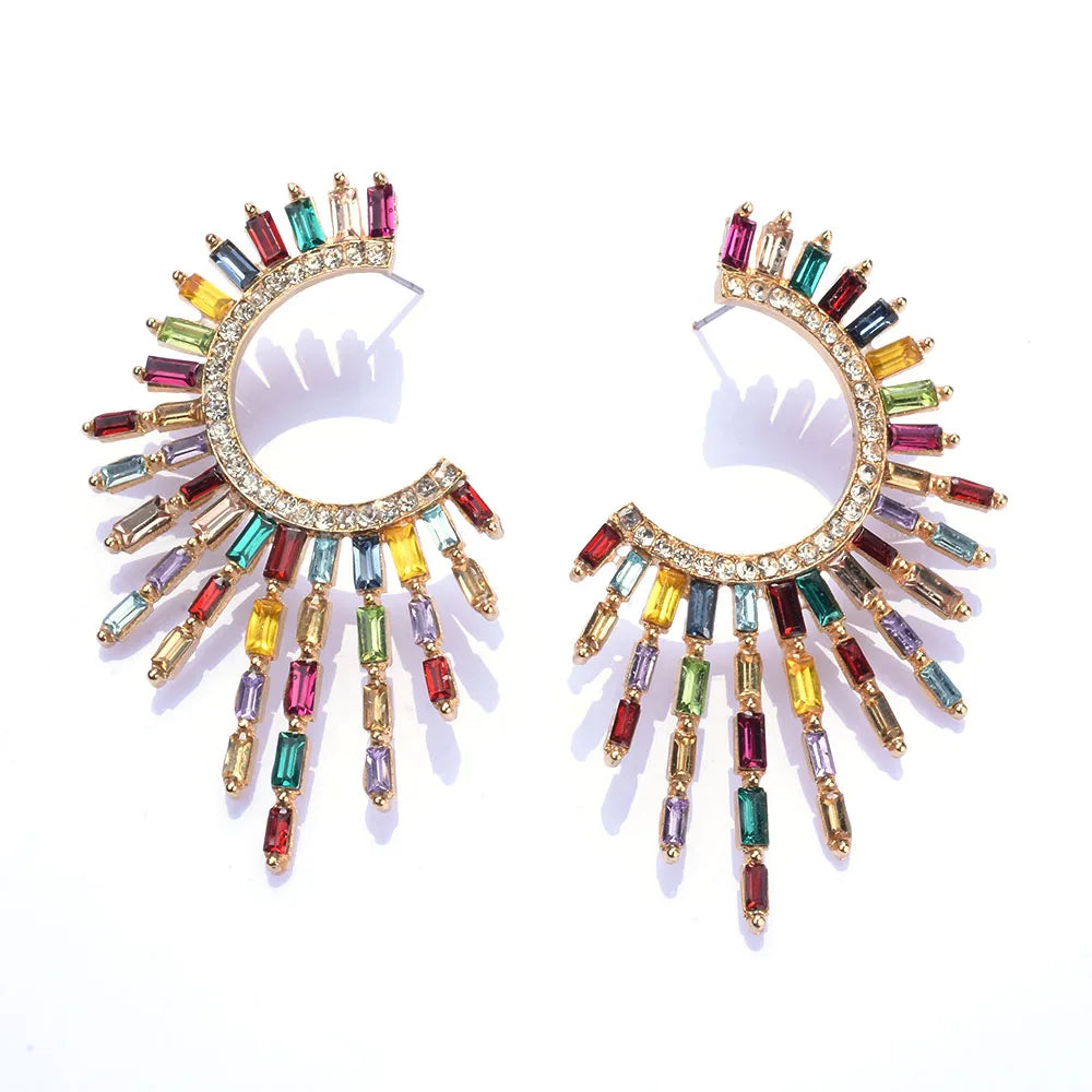 Boho Ethnic Multicolor Crystal Rhinestone Tassel Earrings for Women