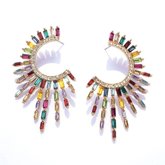 Boho Ethnic Multicolor Crystal Rhinestone Tassel Earrings for Women