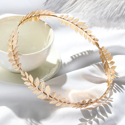 Elegant Retro Gold Leaf Bridal Headband Tiara for Greek and Roman Inspired Weddings