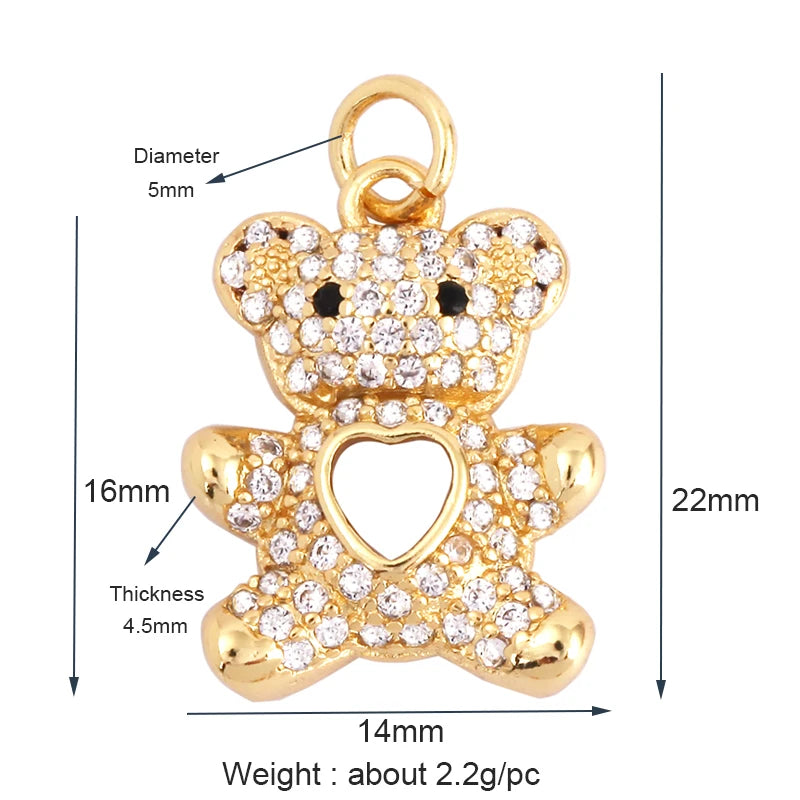 Cute Gold Bear Charm Pendant with Pearl Cubic Zirconia for Jewelry Making Supplies