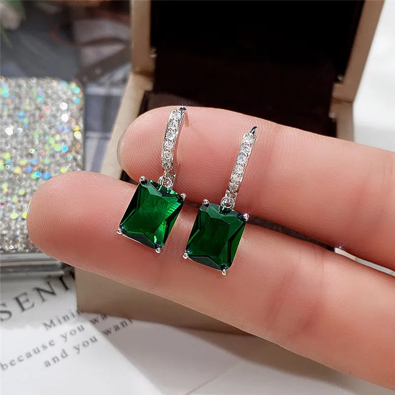 Huitan Elegant Square Princess Cut Zircon Drop Earrings for Women Trendy Geometric Design