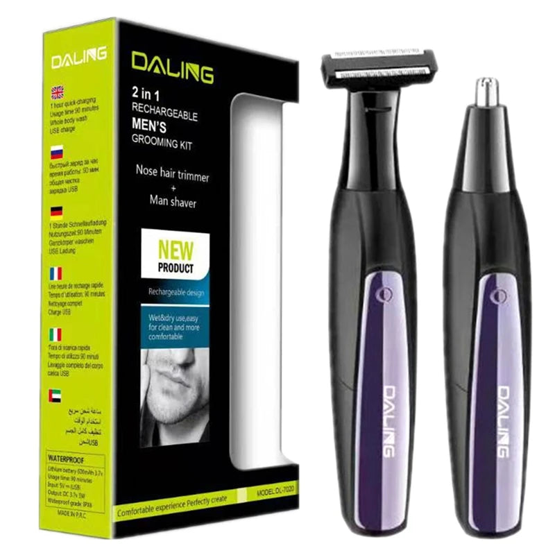 2in1 Rechargeable Electric Grooming Kit for Men with Beard Trimmer and Wet Dry Shaver