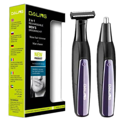 2in1 Rechargeable Electric Grooming Kit for Men with Beard Trimmer and Wet Dry Shaver
