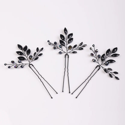 Elegant Black Crystal Bridal Hairpins Wedding Tiara Headdress Accessories