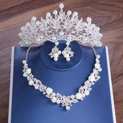 Luxury Bride Crystal Pearl Flower Jewelry Set - Top-Rated Rhinestone Choker, Earrings & Tiara for Stunning Weddings